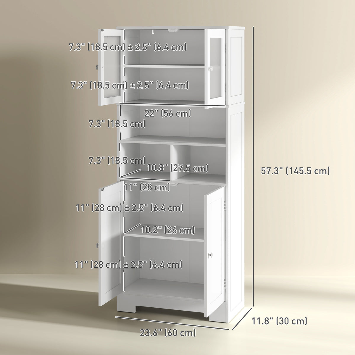Armario de cocina independiente con puertas de cristal