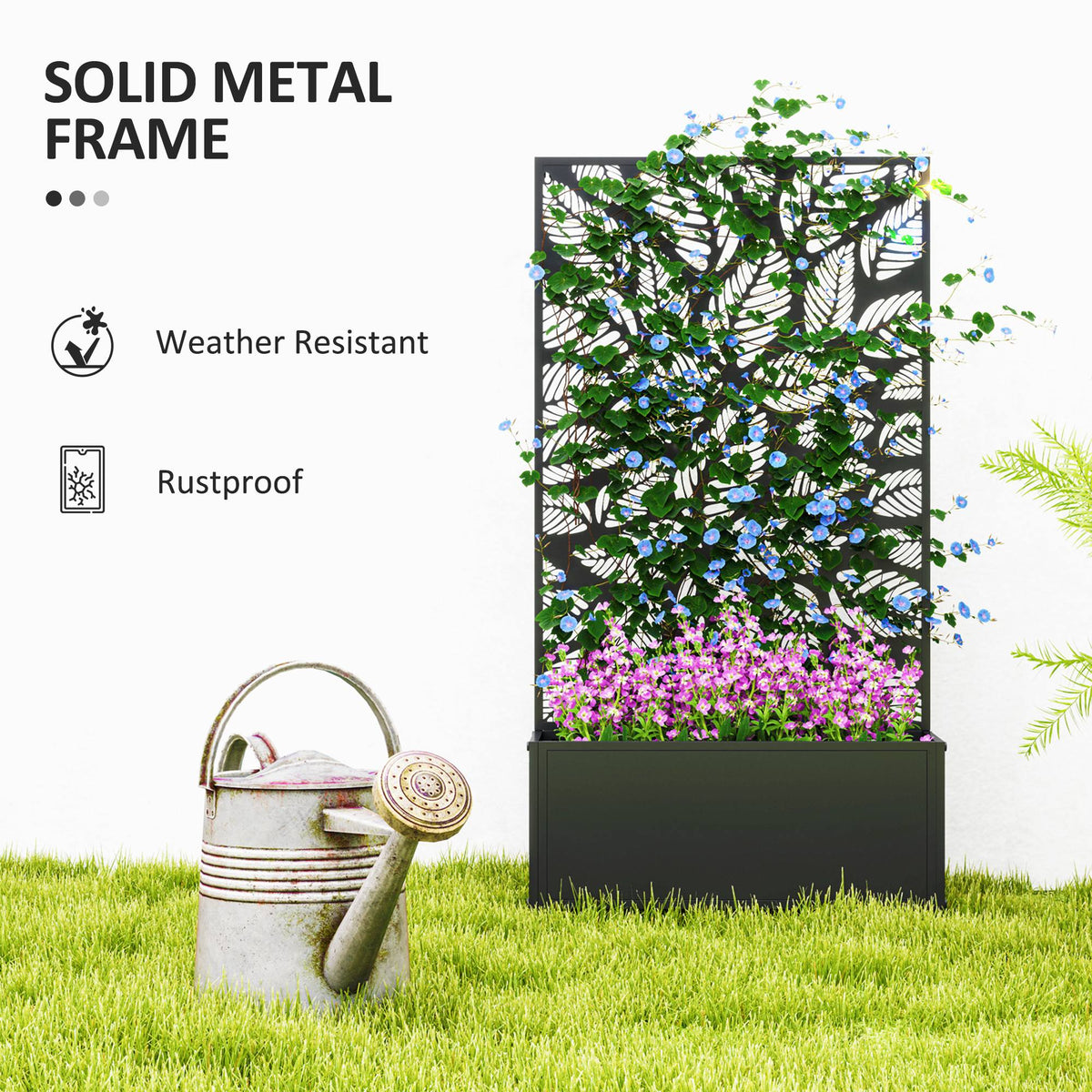 Metal Raised Garden Bed with Decorative Privacy Panel
