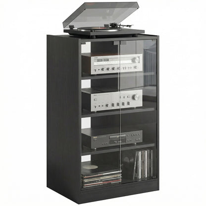 Mueble audiovisual de 5 niveles con puertas de cristal push-to-open