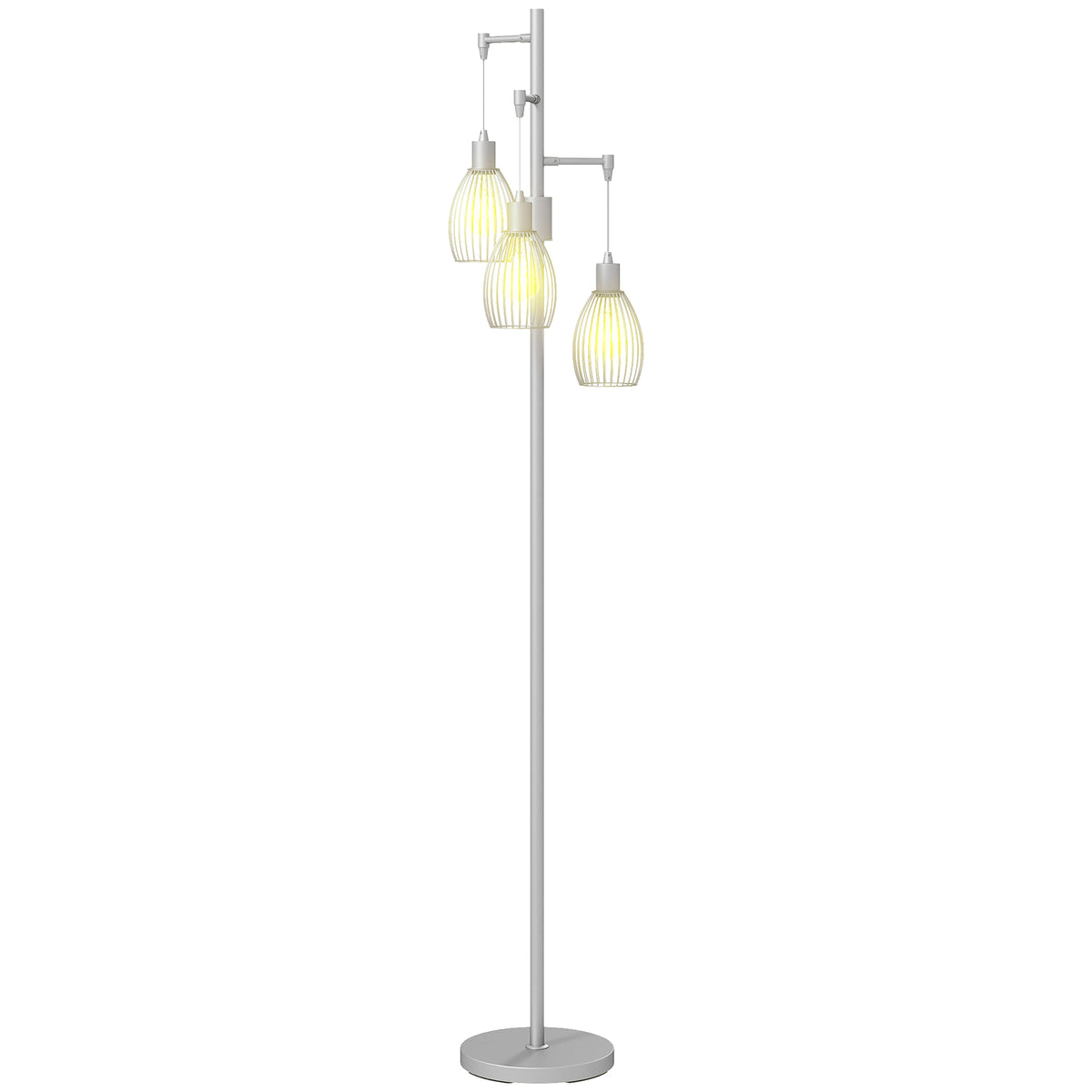 Industrial Floor Lamp 3 Hanging Cage Shades, Dimmable