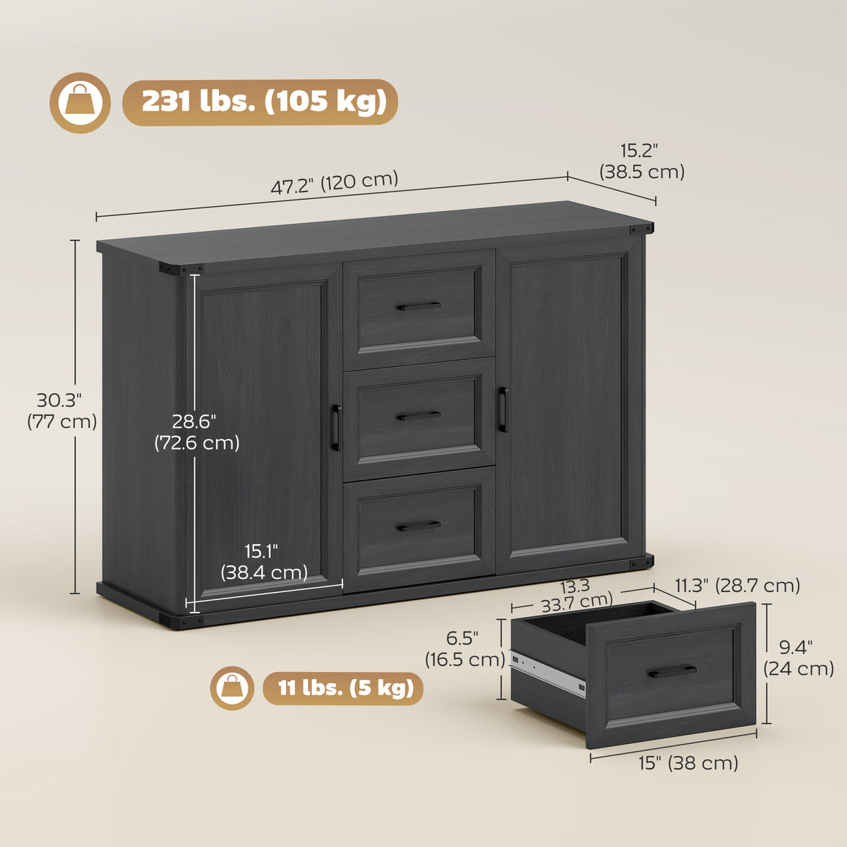 Sideboard buffet cabinet with drawers