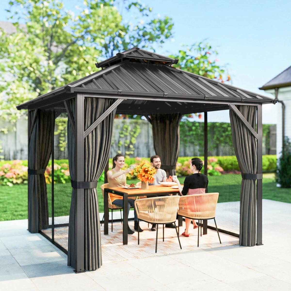3x3m Gazebo Hardtop Galvanized Steel Aluminum Frame Dark Grey