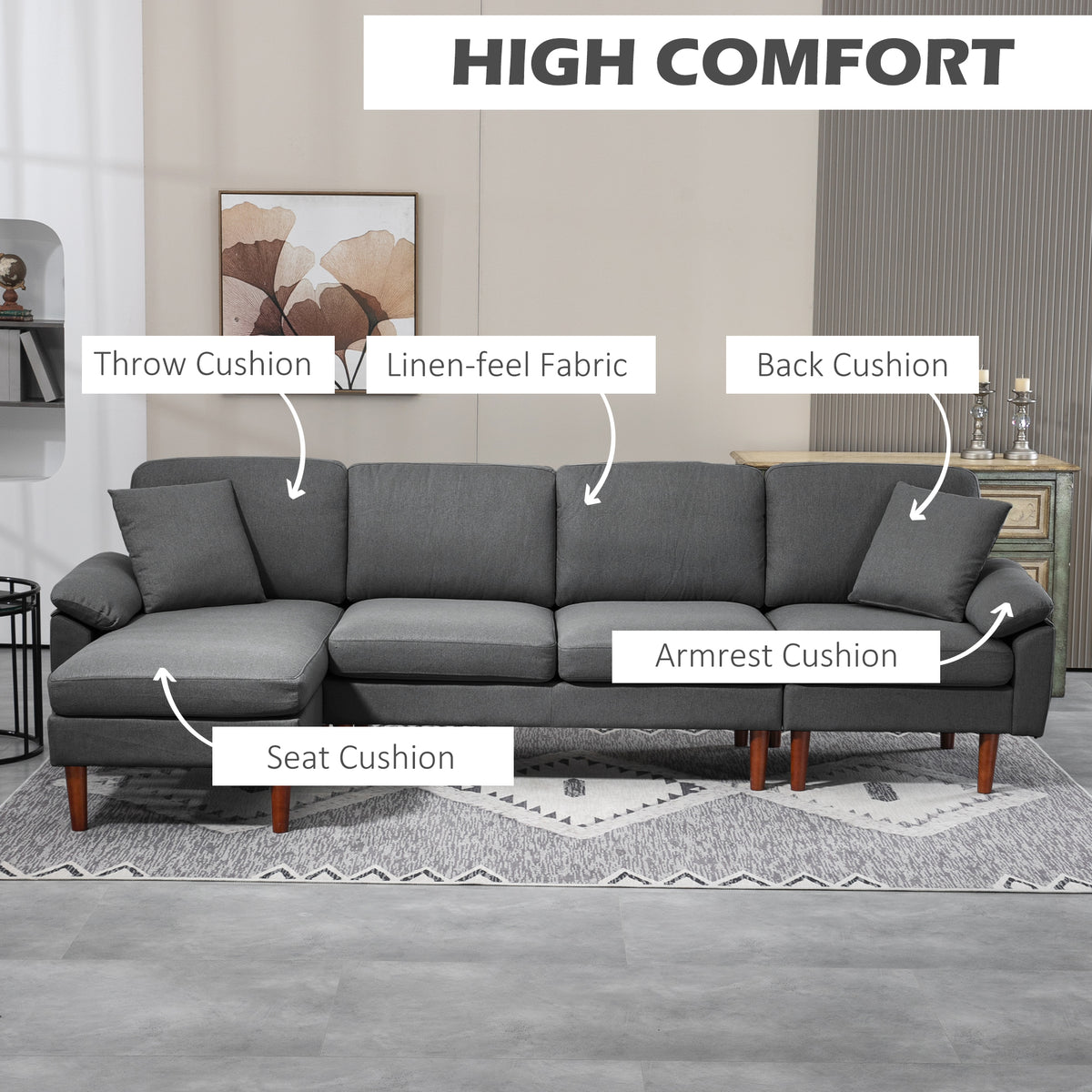 L-Shaped Sectional Sofa with Reversible Chaise Lounge