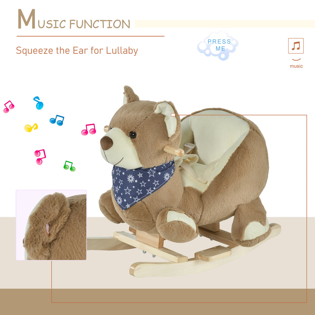 Baby plush bear rocking horse with sound