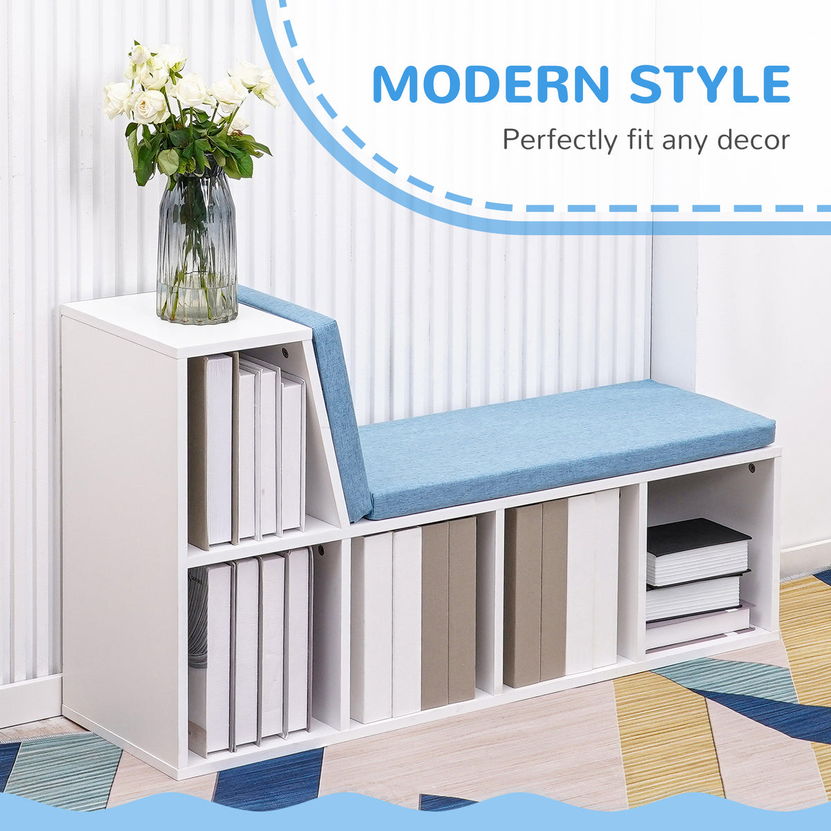 5-Cube Bookcase with Cushioned Reading Bench