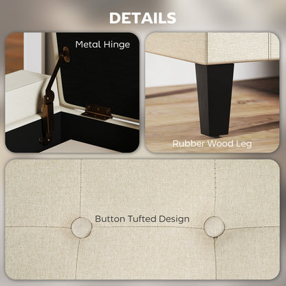 Tufted Linen Storage Ottoman Bench