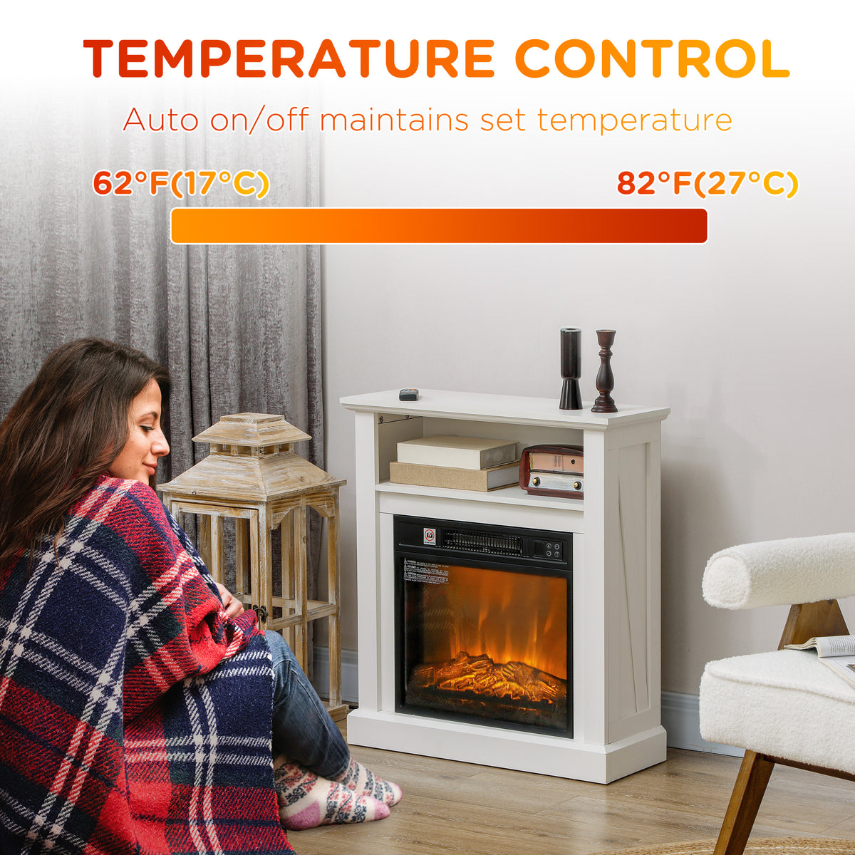 27" Electric Fireplace with Mantel and Thermostat