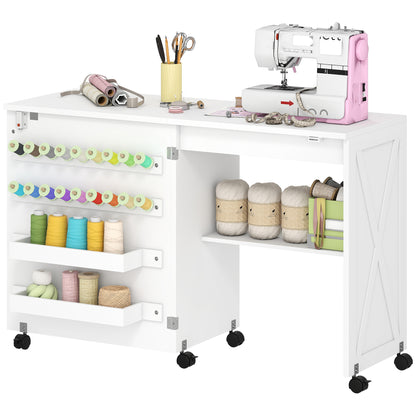 Mesa de costura plegable con almacenamiento — blanco