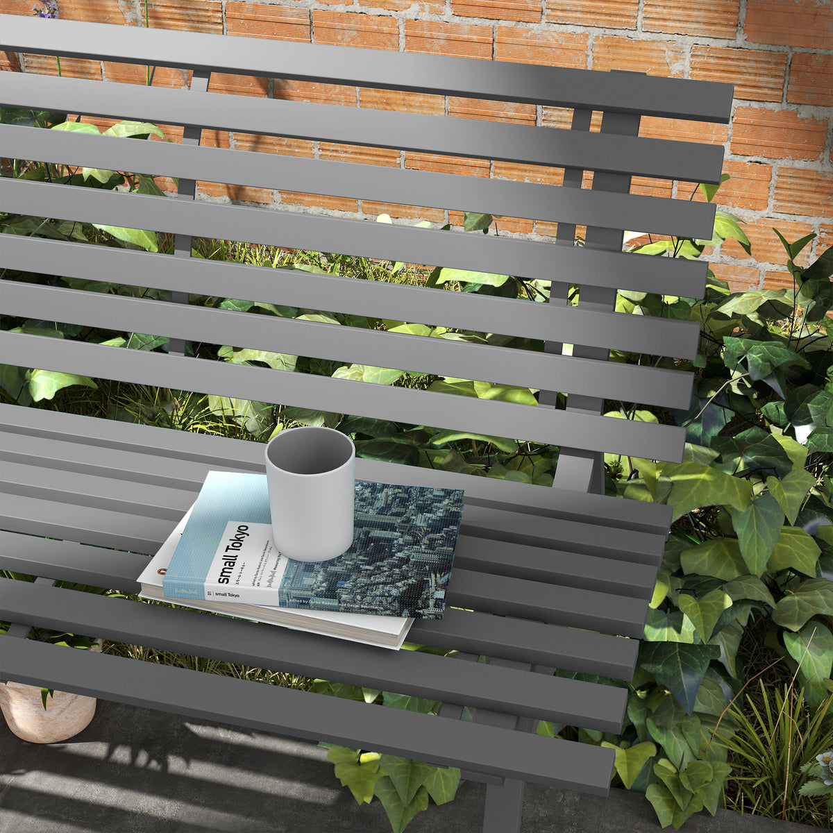Outdoor patio bench aluminum two-seater — gray
