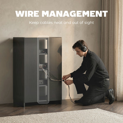 Mueble audiovisual de 5 niveles con puertas de cristal push-to-open