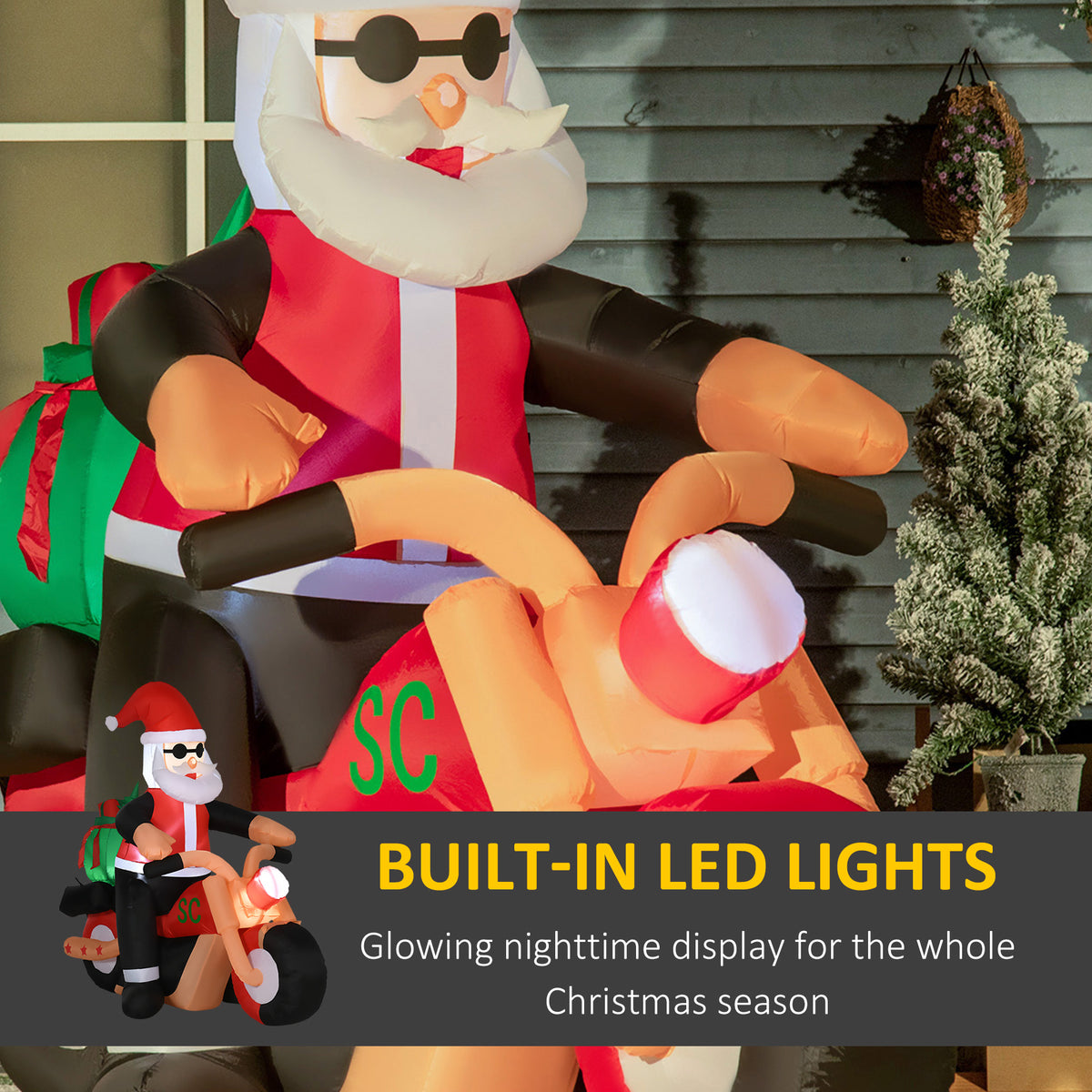 Decoración inflable navideña de Papá Noel en moto de 5,5 pies
