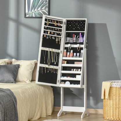 Standing jewelry armoire with mirror and LED lights