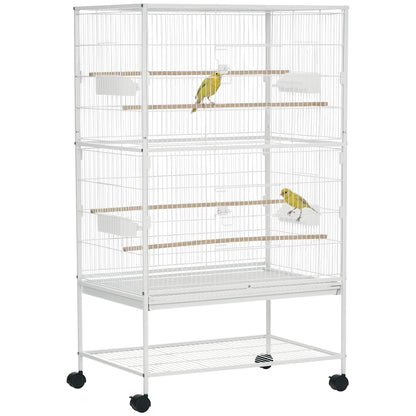 Large Rolling Steel Bird Cage with Perches and Stand