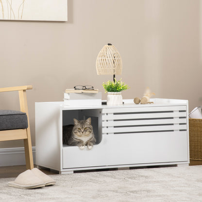 Cat litter box furniture with storage and table