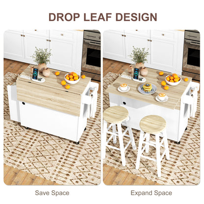 Kitchen island on wheels with drop-leaf countertop