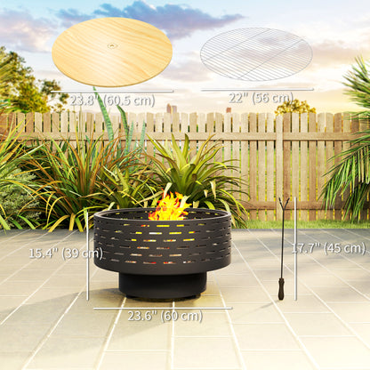 3-in-1 Outdoor Fire Pit with Grill Grate and Lid