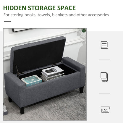 Tufted Linen Storage Ottoman Bench