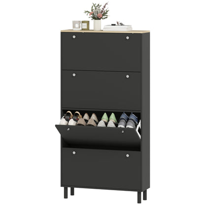 Narrow Shoe Cabinet 4 Flip Drawers — Holds 24–32 Pairs