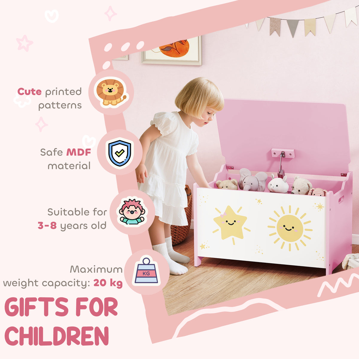 Toy storage chest with safety hinge lid