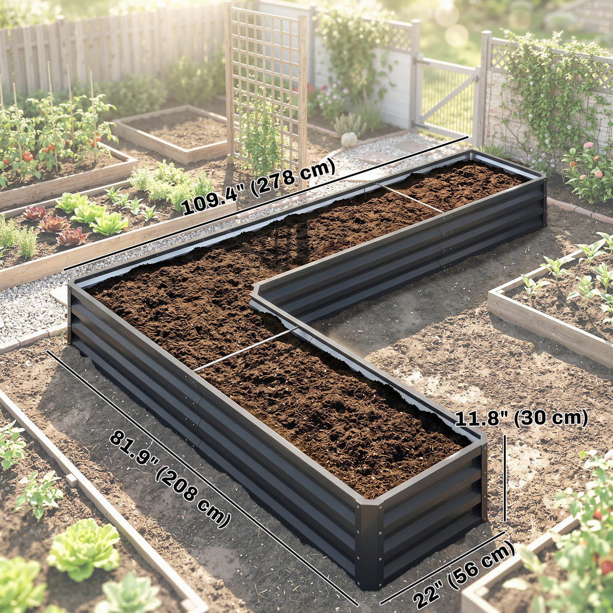 L-Shaped Raised Garden Bed 208 cm Galvanized Steel