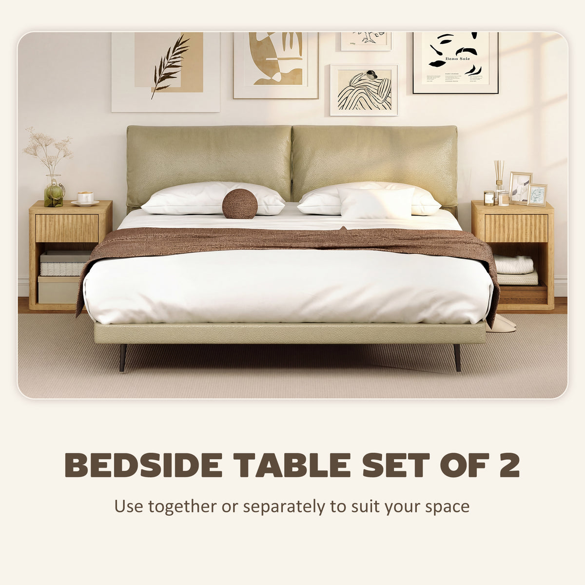 Modern Nightstand Set of 2 with Fluted Drawer and Open Shelf
