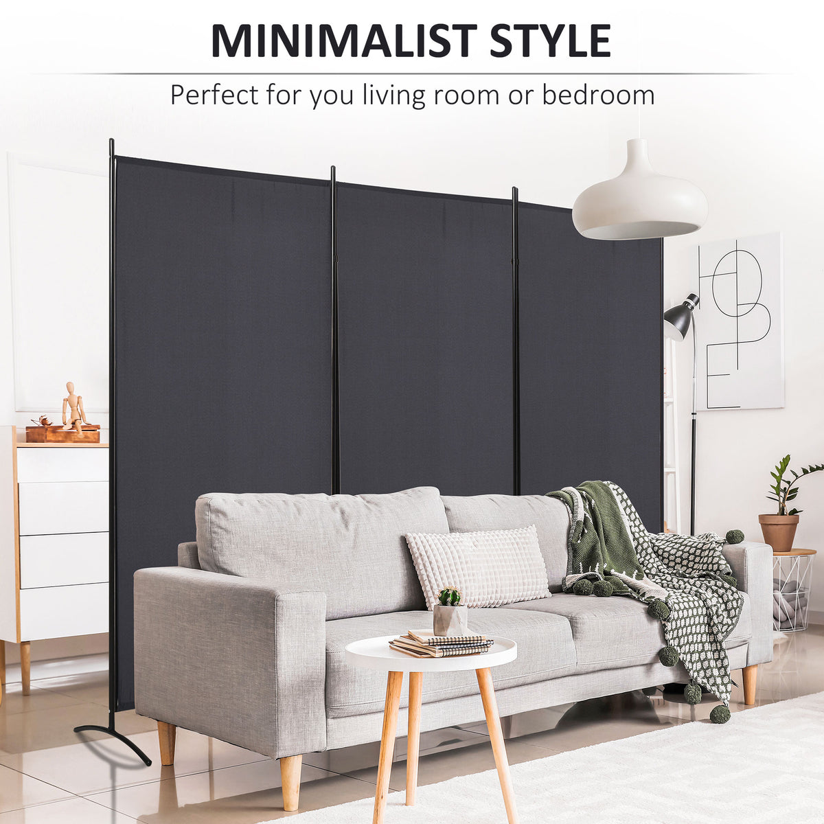 3-Panel Room Divider with Dual-Directional Hinges