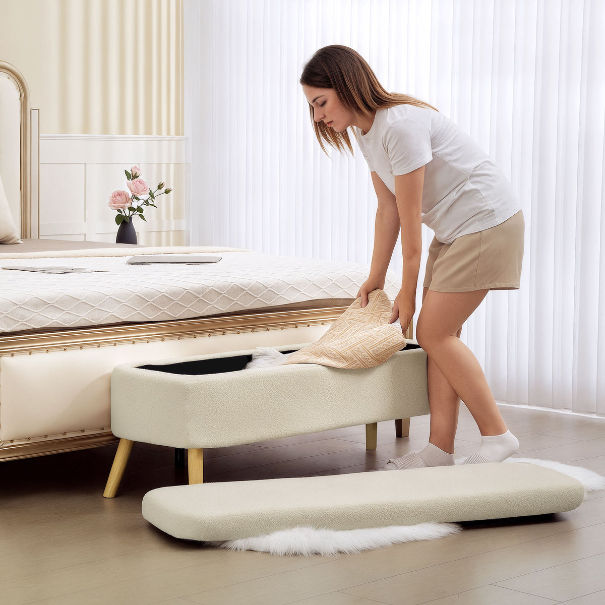 Teddy fleece storage bench 120 cm