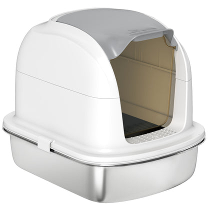 Enclosed Stainless Steel Cat Litter Box with Lid