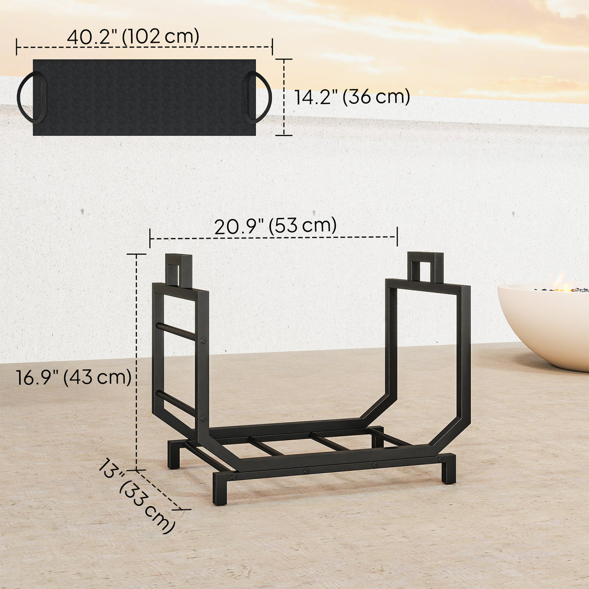 Foldable Firewood Rack for Fireplace with Log Carrier