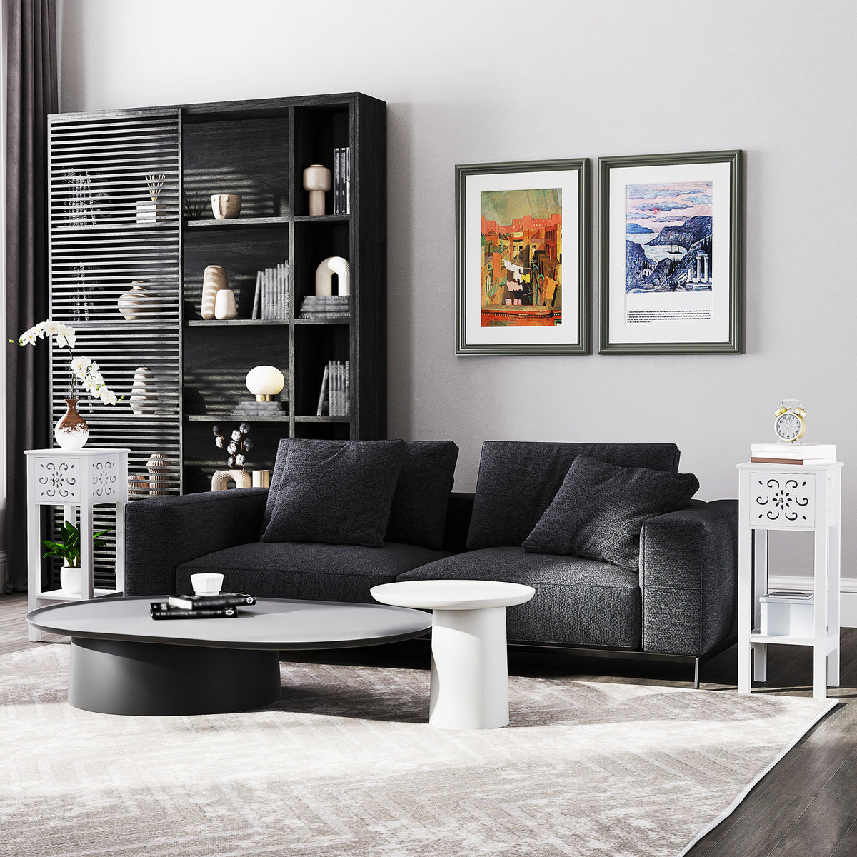 Nightstands with drawer and open shelf set of 2