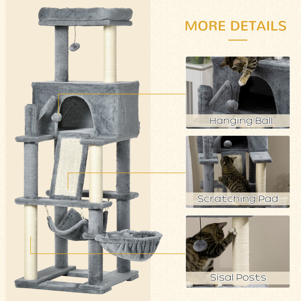 Multi-level cat tree with sisal scratching posts