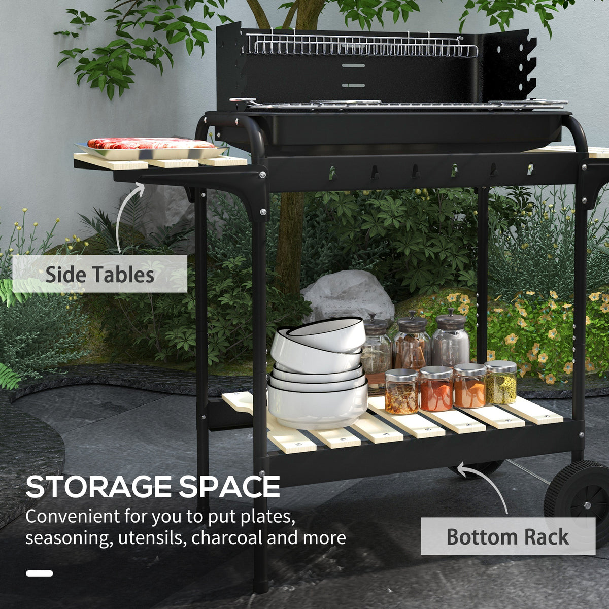 Portable charcoal barbecue grill with adjustable height