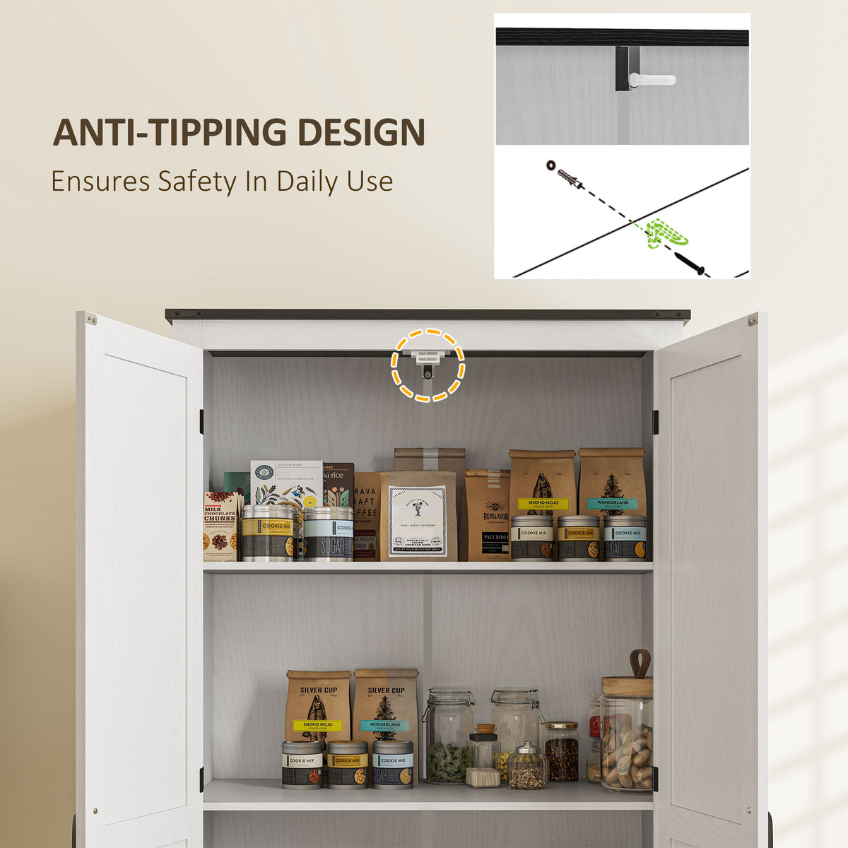Farmhouse Pantry Cabinet with Drawer and Shelves