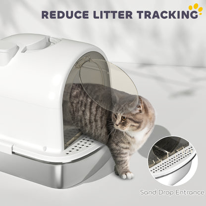 Enclosed Stainless Steel Cat Litter Box with Scoop