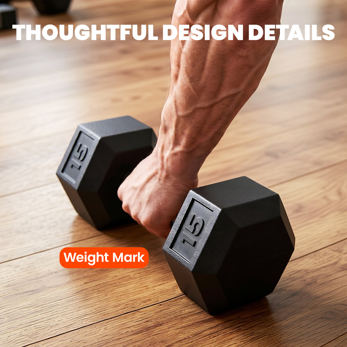 Hex Rubber Dumbbells 15 lb — pair