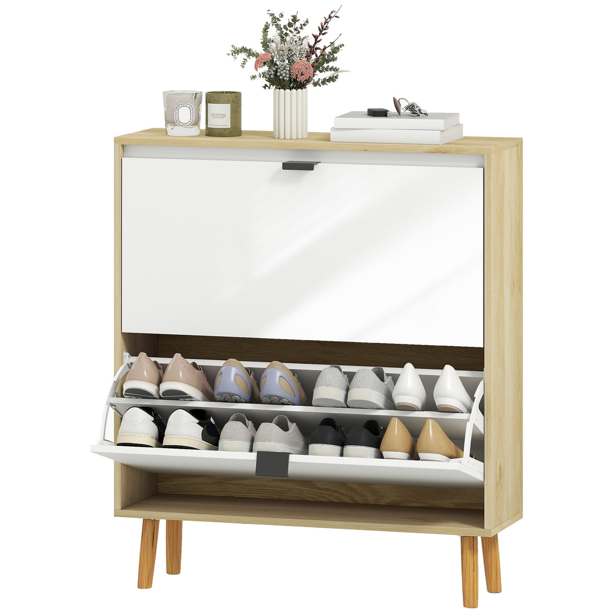 Narrow shoe cabinet modern flip drawer storage unit