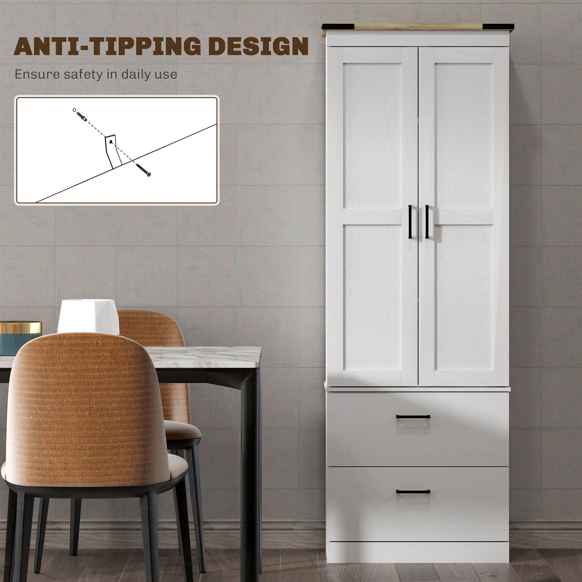 Armario despensa 170 cm Puertas magnéticas Cajones