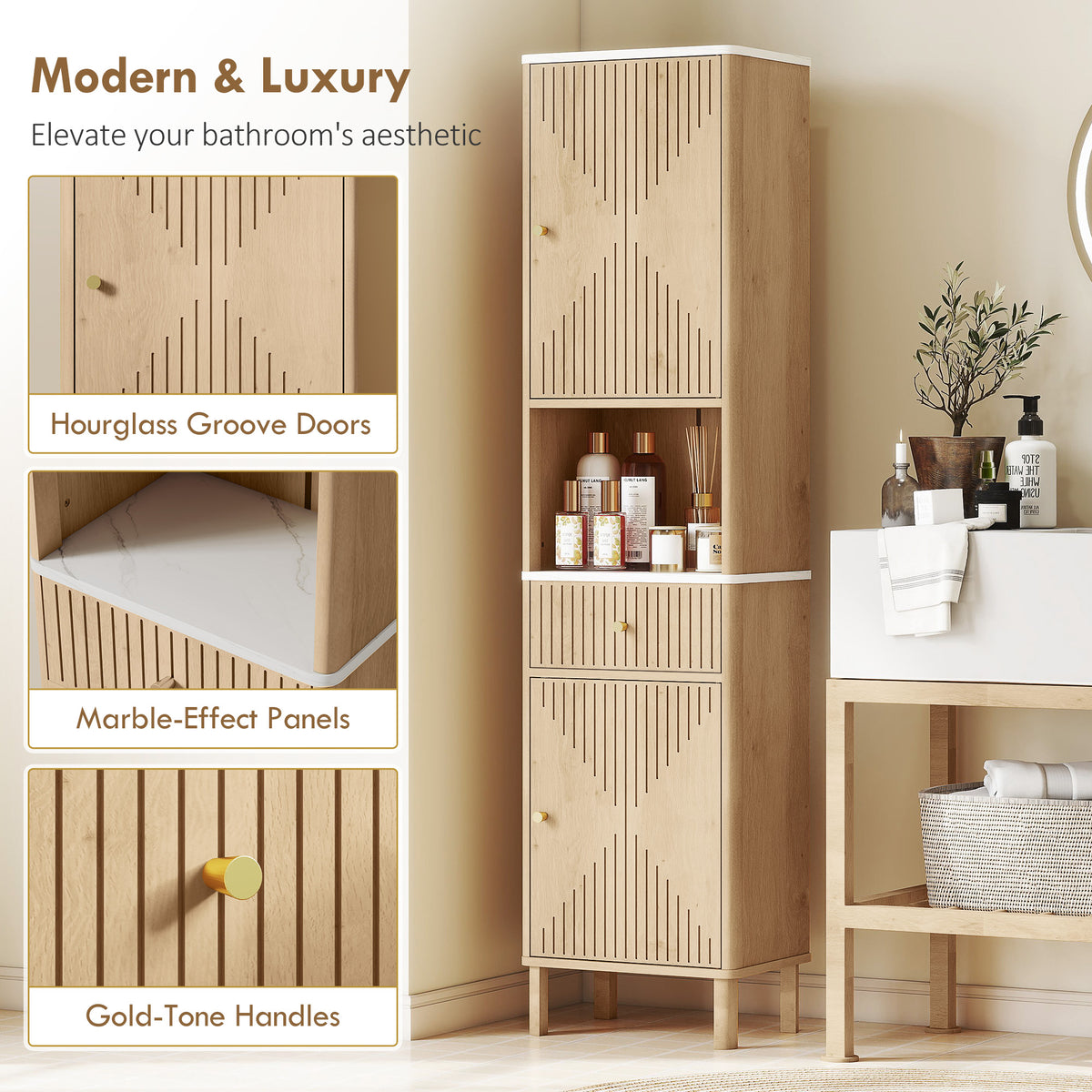 Bathroom Cabinet 66" Tall — Oak