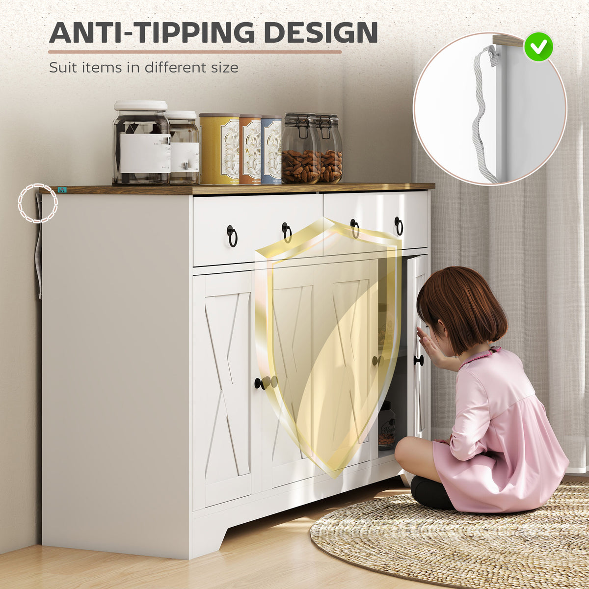 Aparador de cocina 4 puertas barniz 2 cajones madera