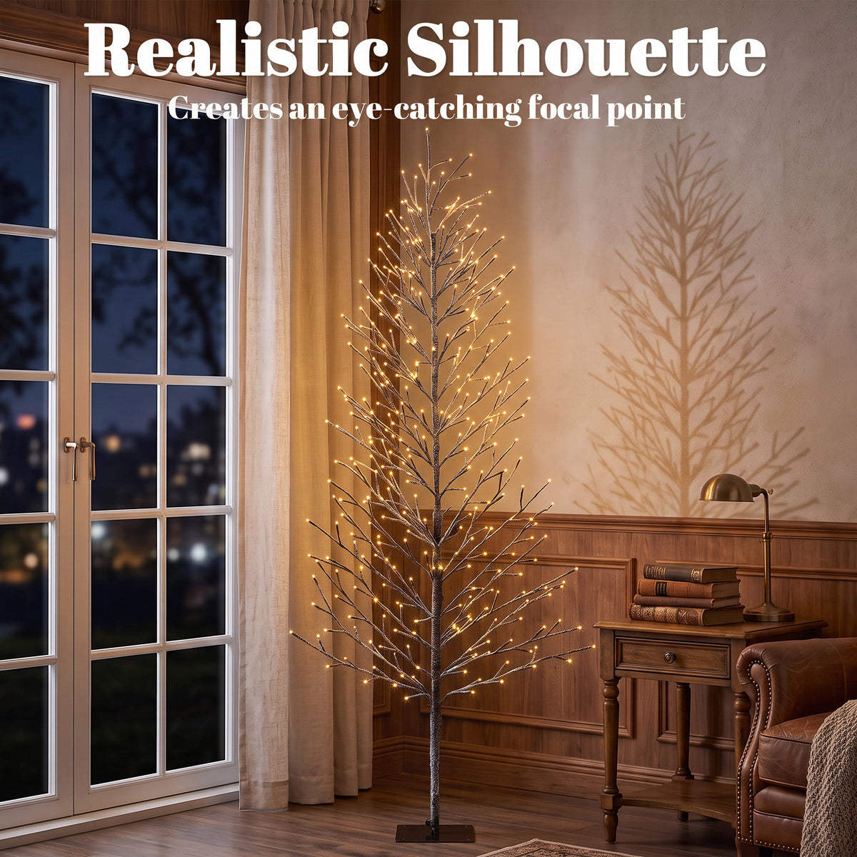 180 cm (183 cm) Lighted Snow-Flocked Twig Tree with LEDs