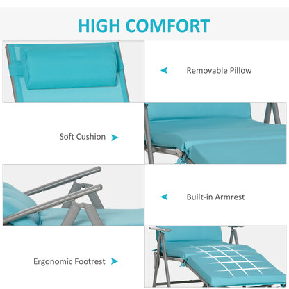 Folding Outdoor Chaise Lounger 7-Position Adjustable with Cushion