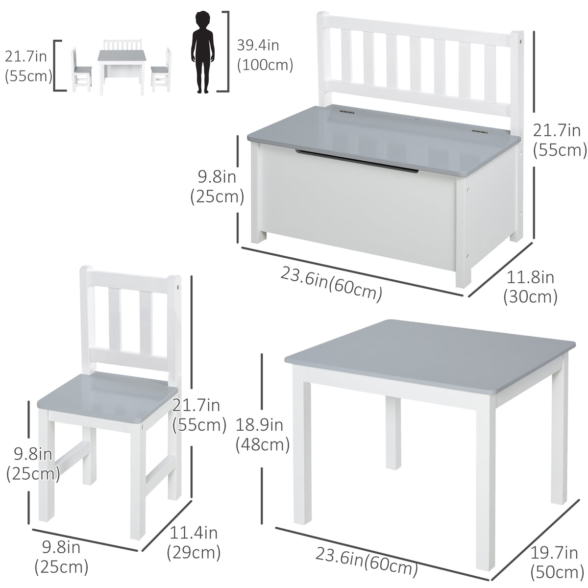 Kids Wooden Table and Chair Set — Set of 4