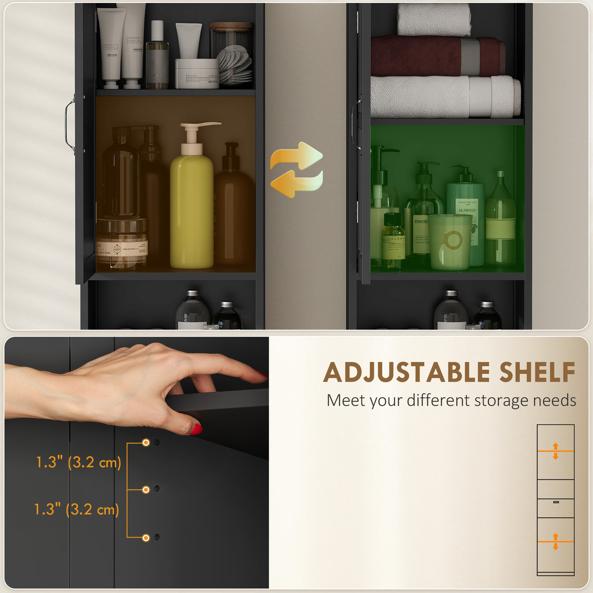 Narrow Bathroom Cabinet with Drawer and Adjustable Shelves