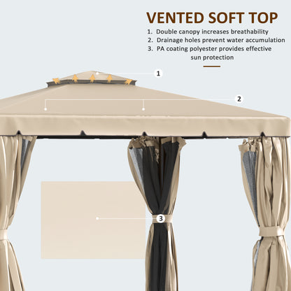 Double Roof Patio Gazebo with Curtains and Mesh Screen
