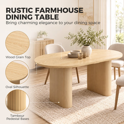Rustic farmhouse oval dining table wood grain