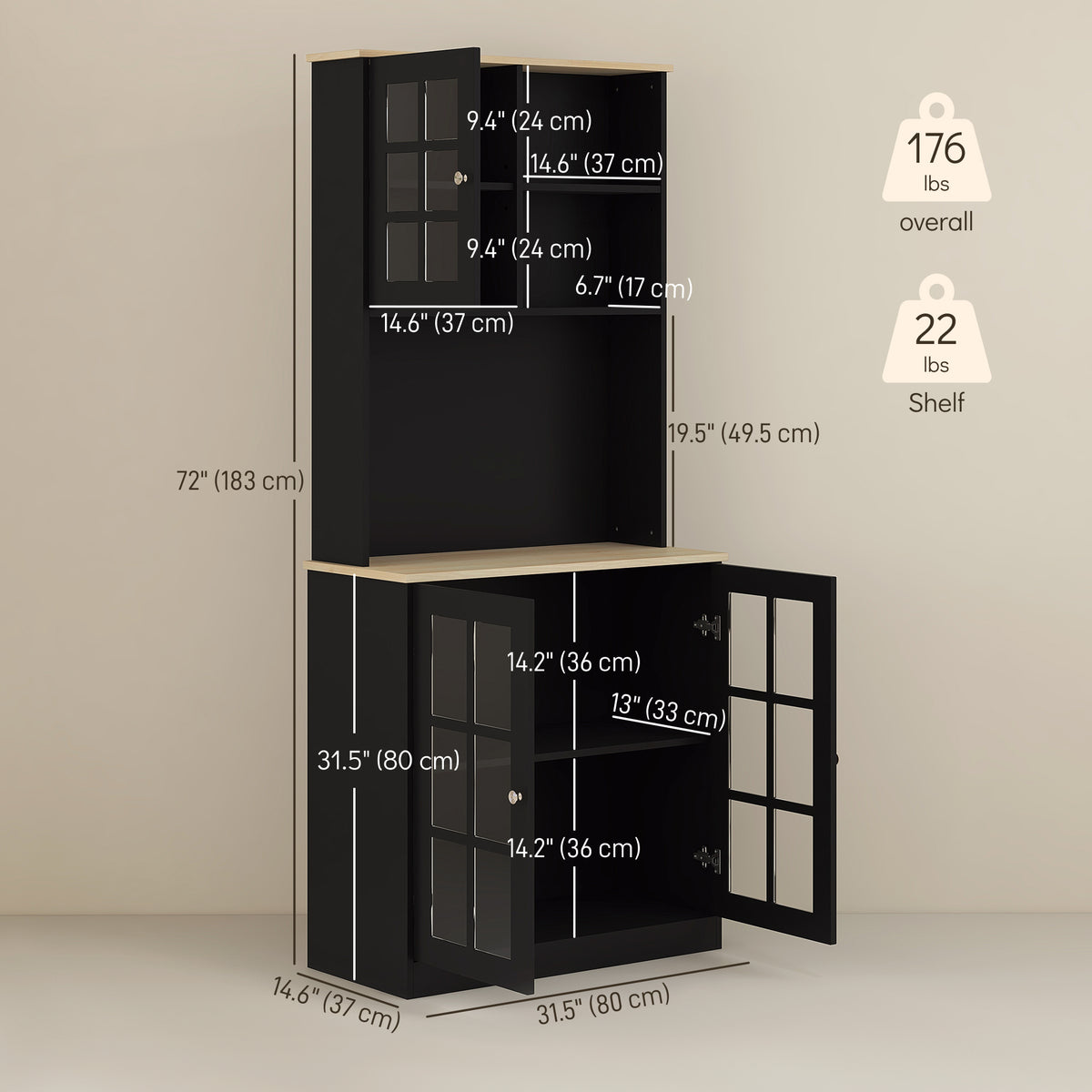 Kitchen Buffet with Hutch and Open Shelves