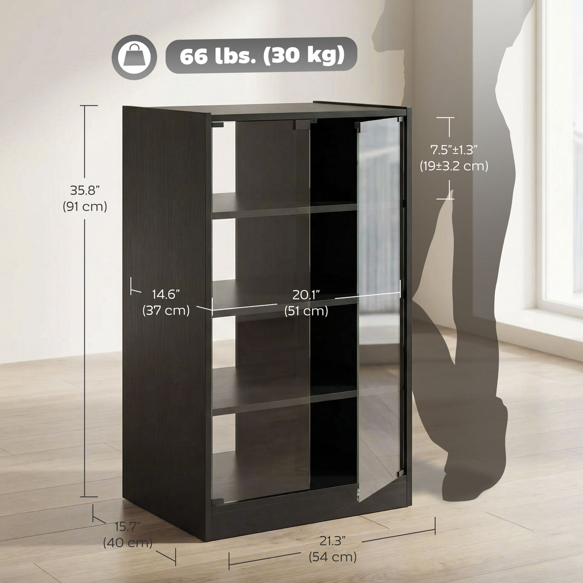 Mueble audiovisual de 5 niveles con puertas de cristal push-to-open