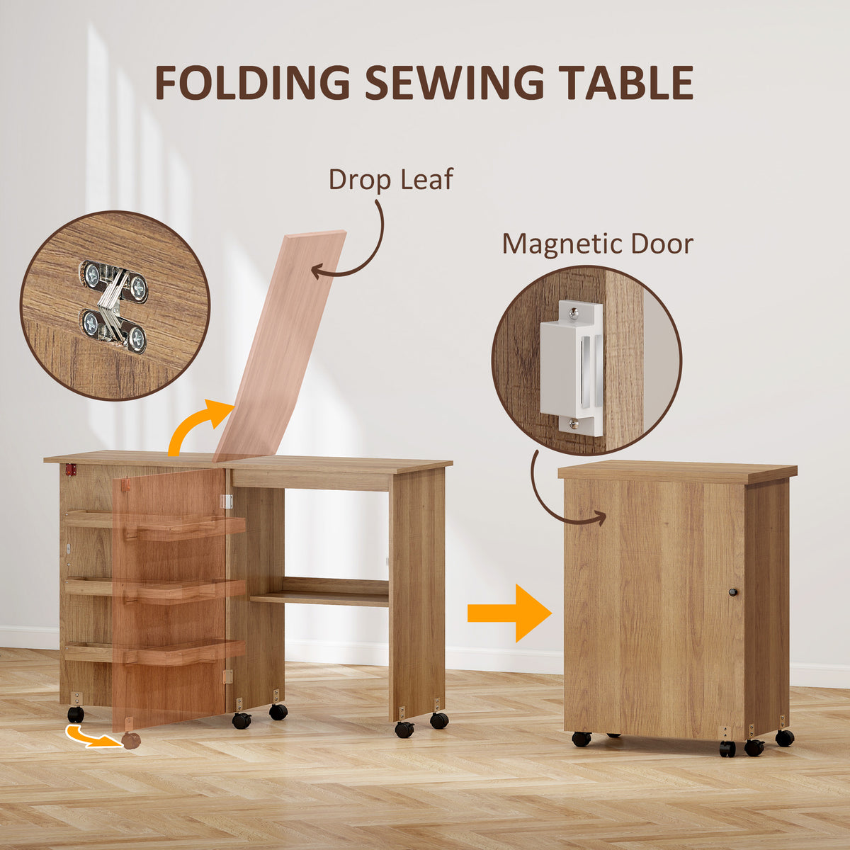 Mueble plegable para máquina de coser con almacenamiento