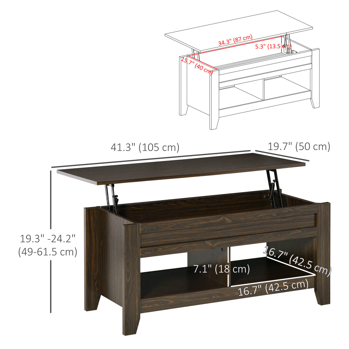Coffee table with lift top and hidden storage