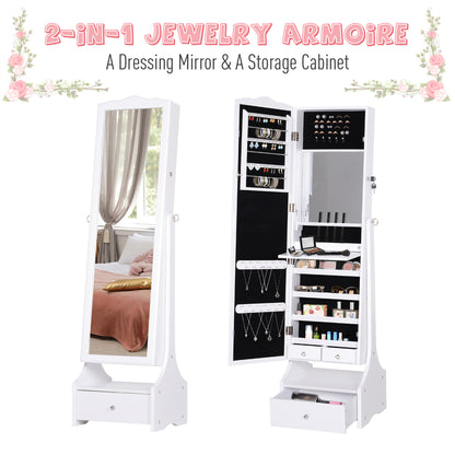 Standing jewelry armoire with full length mirror